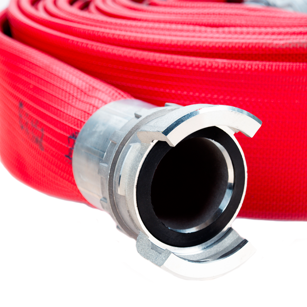 Firefighter fire hoses with DSP fitting on rubber coated hoses