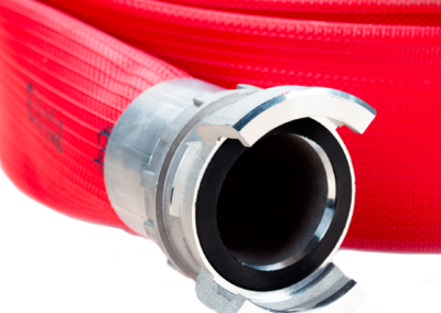 Firefighter fire hoses with DSP fitting on rubber coated hoses