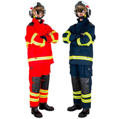 Tenue de feu textile bleu bleu et rouge