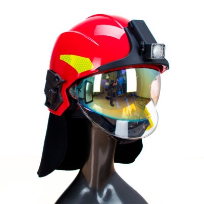 Casque-de-pompiers-rouge-avec-lampe-frontale-et-visiere