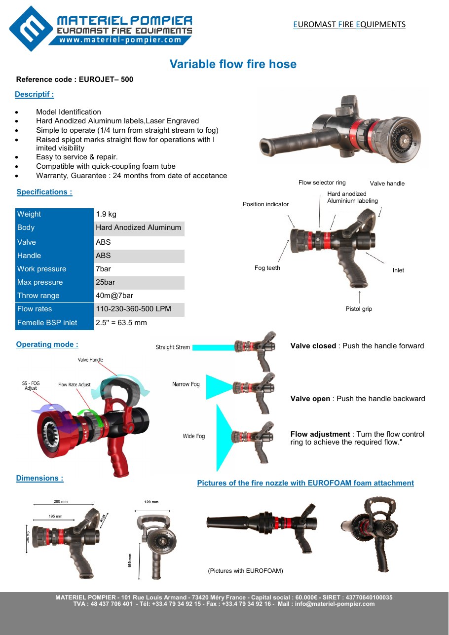 Hand control branch pipe fire nozzle datasheet