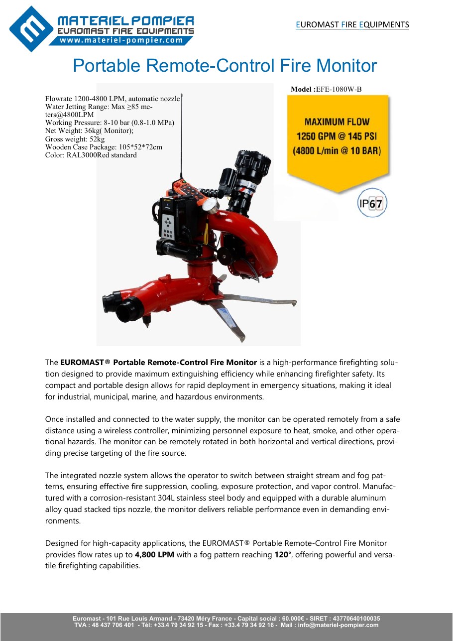 Portable remote-control fire monitor datasheet